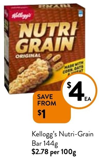Foodworks Kellogg's nutri-grain bar 144g offer
