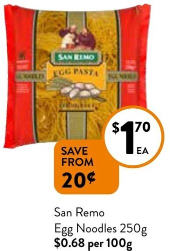 Foodworks San Remo egg noodles 250g offer