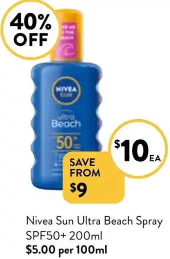 Foodworks Nivea Sun ulltra beach spray SPF50+200ml offer