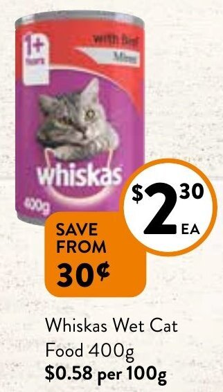 Foodworks Whiskas wet cat food 400g offer
