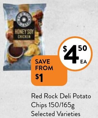 Foodworks Red rock Deli potato chips 150/165g offer
