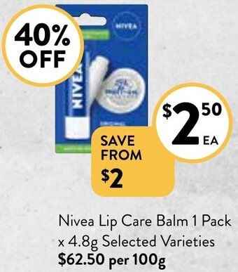Foodworks Nivea lip care balm 1 pack x 4.8g offer
