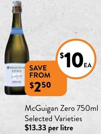 Foodworks McGuigan zero 750ml offer