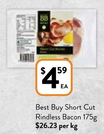 Foodworks Best buy short cut rindless bacon 175g offer