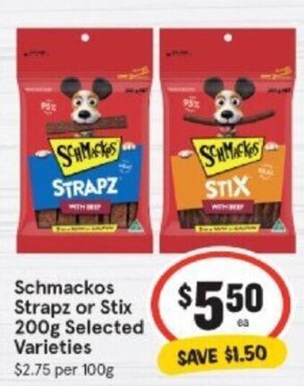 IGA Schmackos strapz or stix 200g offer