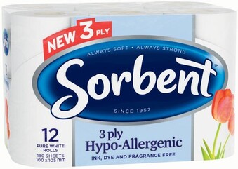 Coles Sorbent Toilet Tissue Hypo-Allergenic 12 Pack offer