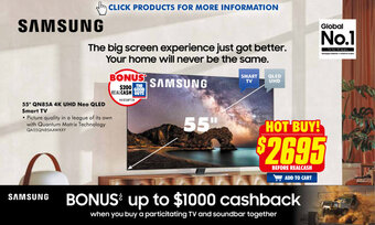 The Good Guys Samsung - 55" QN85A 4K UHD Neo QLED Smart Tv - QA55QN85AAWXXY offer