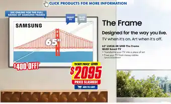 The Good Guys Samsung - 65" LS03A 4K UHD The Frame QLED Smart Tv - QA65LS03AAWXXY offer