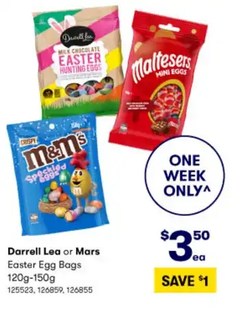 BIG W Darrell Lea or Mars Easter Egg Bags 120g-150g offer