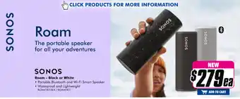 The Good Guys SONOS - Roam - Black or White - ROAM1R21BLK / ROAM1R21 offer
