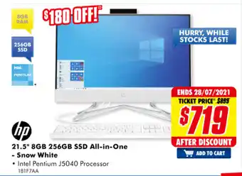 The Good Guys Hp - 21.5" 8Gb 256Gb SSD All-in-One - Snow White - 181F7AA offer