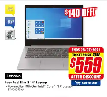 The Good Guys Lenovo - IdeaPad Slim 3 14" Laptop - 81WD005DAU offer