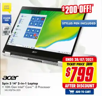The Good Guys Acer - Spin 3 14" 2-in-1 Laptop - NX.HQ7SA.003 offer