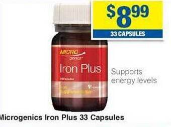 My Chemist Microgenics iron plus 33 capsules offer