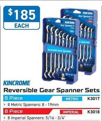 Kincrome Kincrome reversible gear spanner sets offer