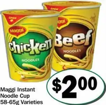 Friendly Grocer Maggi instant noodle cup 58-65g varieties offer