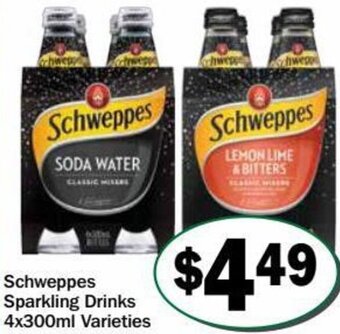 Friendly Grocer Schweppes sparkling drinks 4x300ml varieties offer