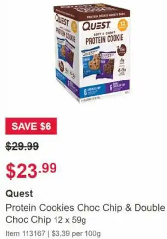 Quest protein cookies choc chip & double choc chip 12x59g