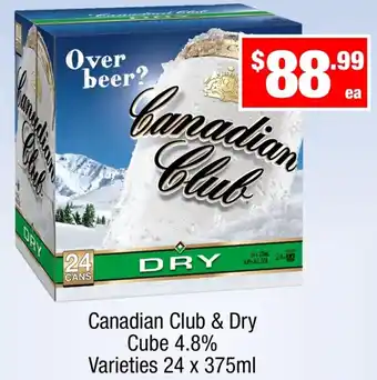 Liquor Stax Canadian club & dry cube 4.8% varieties 24x375ml offer