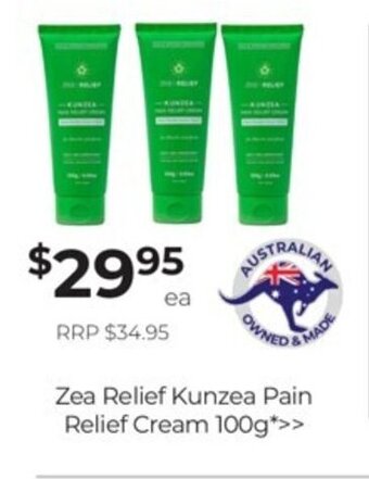 Super Pharmacy Zea relief kunzea pain relief cream 100g offer