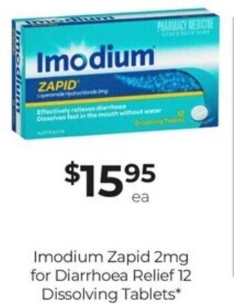 Super Pharmacy Imodium Zapid 2mg for diarrhoea relief 12 dissolving tablets offer