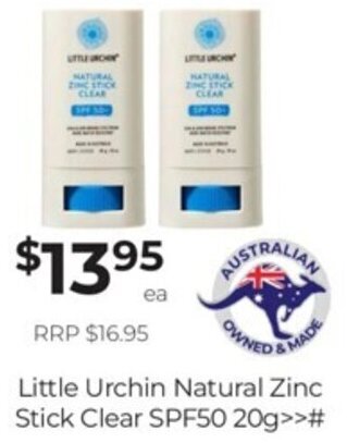 Super Pharmacy Little urchin natural zinc stick clear SPF50 20g offer