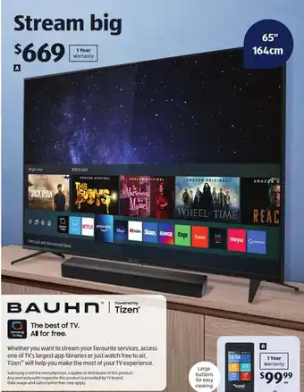 Bauhn 65" 4K ultra HD tv powered by tizen