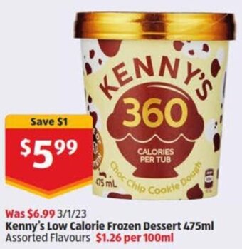 ALDI Kenny's low calorie frozen dessert 475ml offer