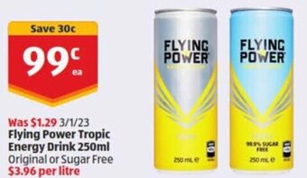 ALDI Flying power tropic energy drink 250ml offer