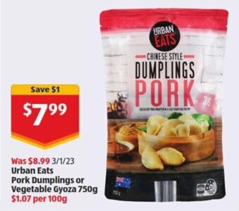 ALDI Urban eats pork dumplings or vegetable gyoza 750g offer