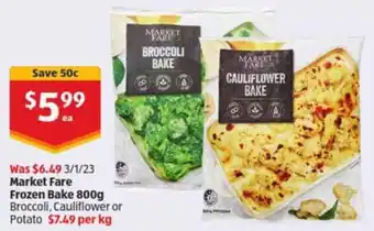 ALDI Market fare frozen bake 800g broccoli, cauliflower or potato offer