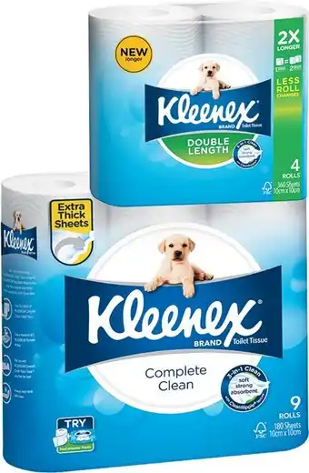 Woolworths Kleenex Toilet Tissue Pk 9 or Double Length Toilet Tissue Pk 4 offer