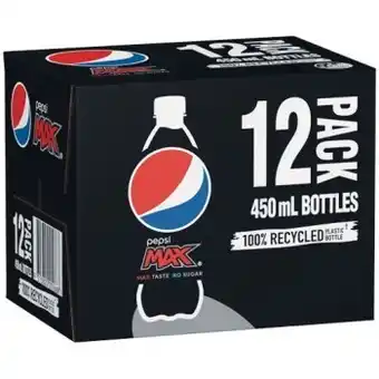 Woolworths Pepsi, pepsi max, passiona, raspberry, solo zero sugar or mountain dew bottles 12 x 450ml offer