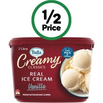 Woolworths Bulla creamy classics ice cream 2 litre – from the freezer offer
