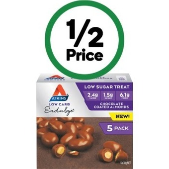 Woolworths Atkins endulge chocolate almonds pk 5* offer