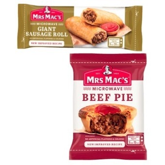 Coles Mrs mac's microwave frozen beef pie or sausage roll 175g offer