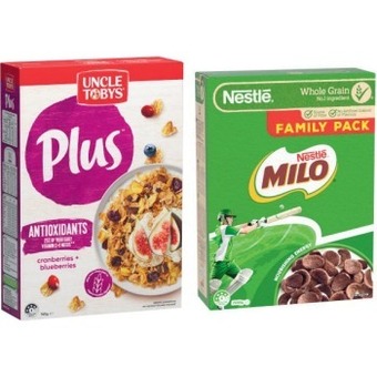 Coles Uncle tobys plus 690g-820g or nestlé milo cereal 700g offer