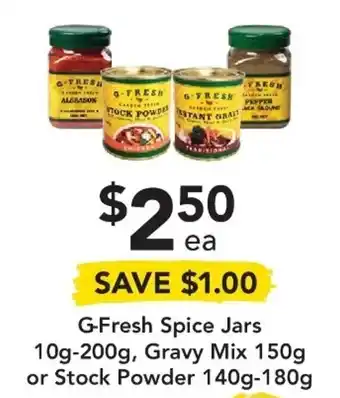 Drakes G-Fresh Spice Jars 10g-200g, Gravy Mix 150g or Stock Powder 140g-180g offer