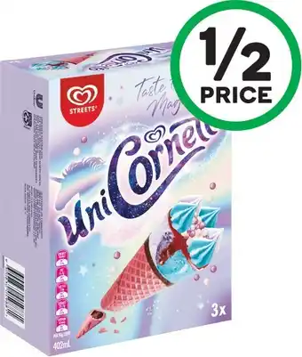 Woolworths Streets Cornetto Mini, Chocu2019n Ball and UniCornetto 360-480ml Pk 3-8 offer