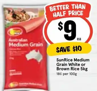 Ritchies SunRice Medium Grain White or Brown Rice 5kg offer