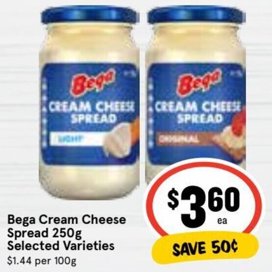 Bega Cream Cheese Spread 250g offer at Ritchies