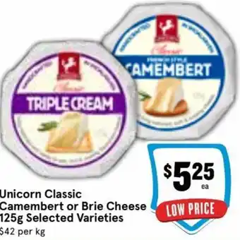 Ritchies Unicorn Classic Camembert or Brie Cheese 125g offer