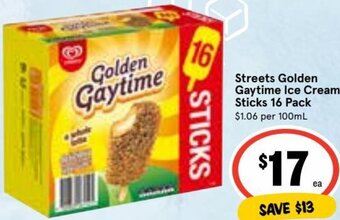 Ritchies Streets Golden Gaytime Ice Cream Sticks 16 Pack offer