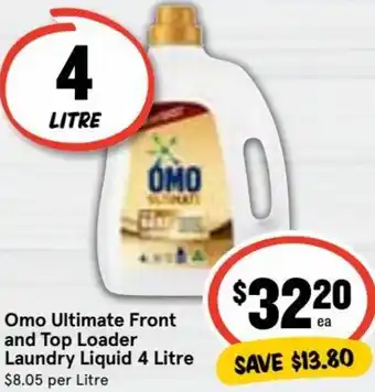 Ritchies Omo Ultimate Front and Top Loader Laundry Liquid 4 Litre offer