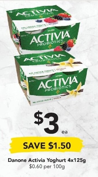 Drakes Danone Activia Yoghurt 4x125g offer