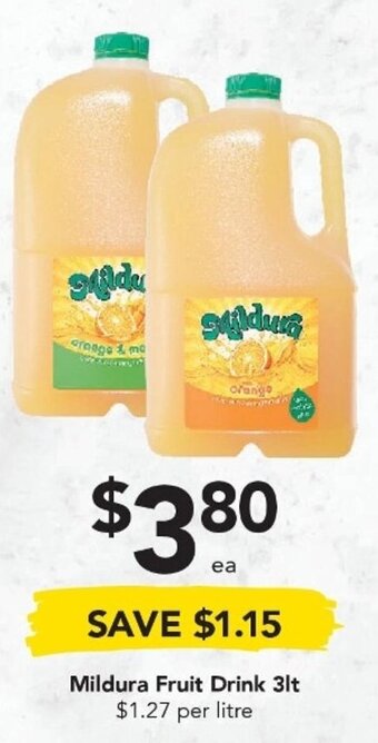 Drakes Mildura Fruit Drink 3lt offer