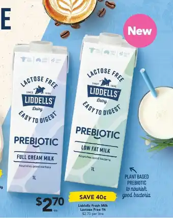 Liddells Fresh Milk Lactose Free 1lt