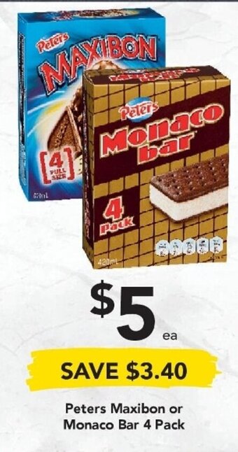 Drakes Peters Maxibon or Monaco Bar 4 Pack offer
