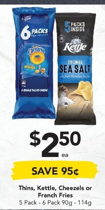 Drakes Thins, Kettle, Cheezels or French Fries 5 Pack - 6 Pack 90g -114g offer