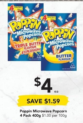 Drakes Poppin Microwave Popcorn 4 Pack 400g offer